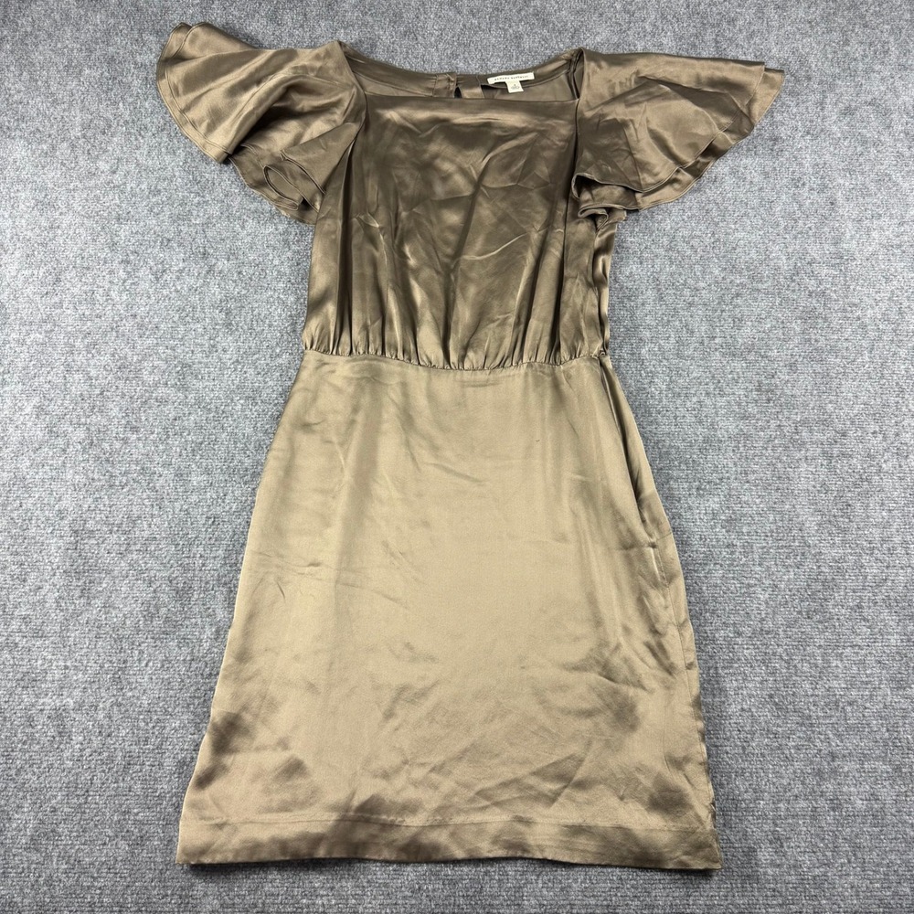 Banana Republic Silk Dress Womens 4 Bronze Flutter Sleeve Satin Cocktail Party